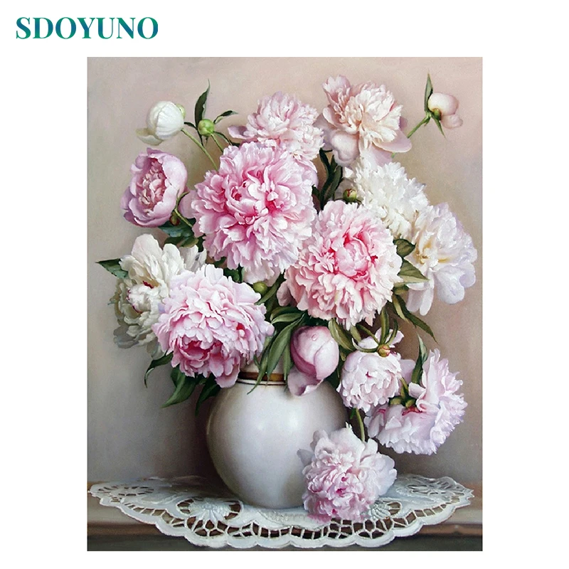 

SDOYUNO Frame Pink Flowers DIY Painting By Numbers Modern Wall Art Canvas Painting Painting & Calligraphy Unique Gift 40x50cm