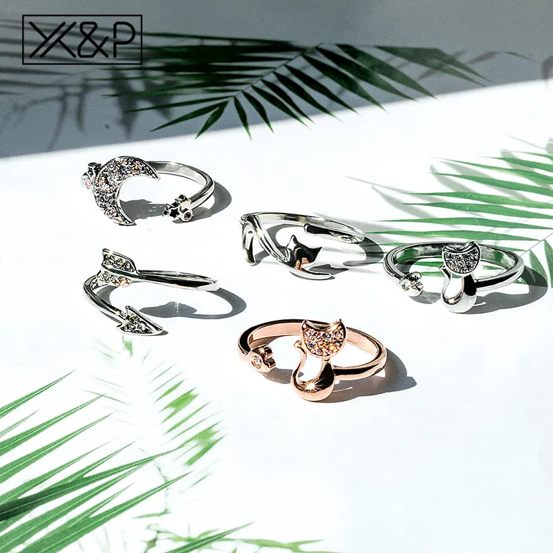 X & P регулируемое серебряное кольцо с кристаллами для женщин и мужчин обручальное