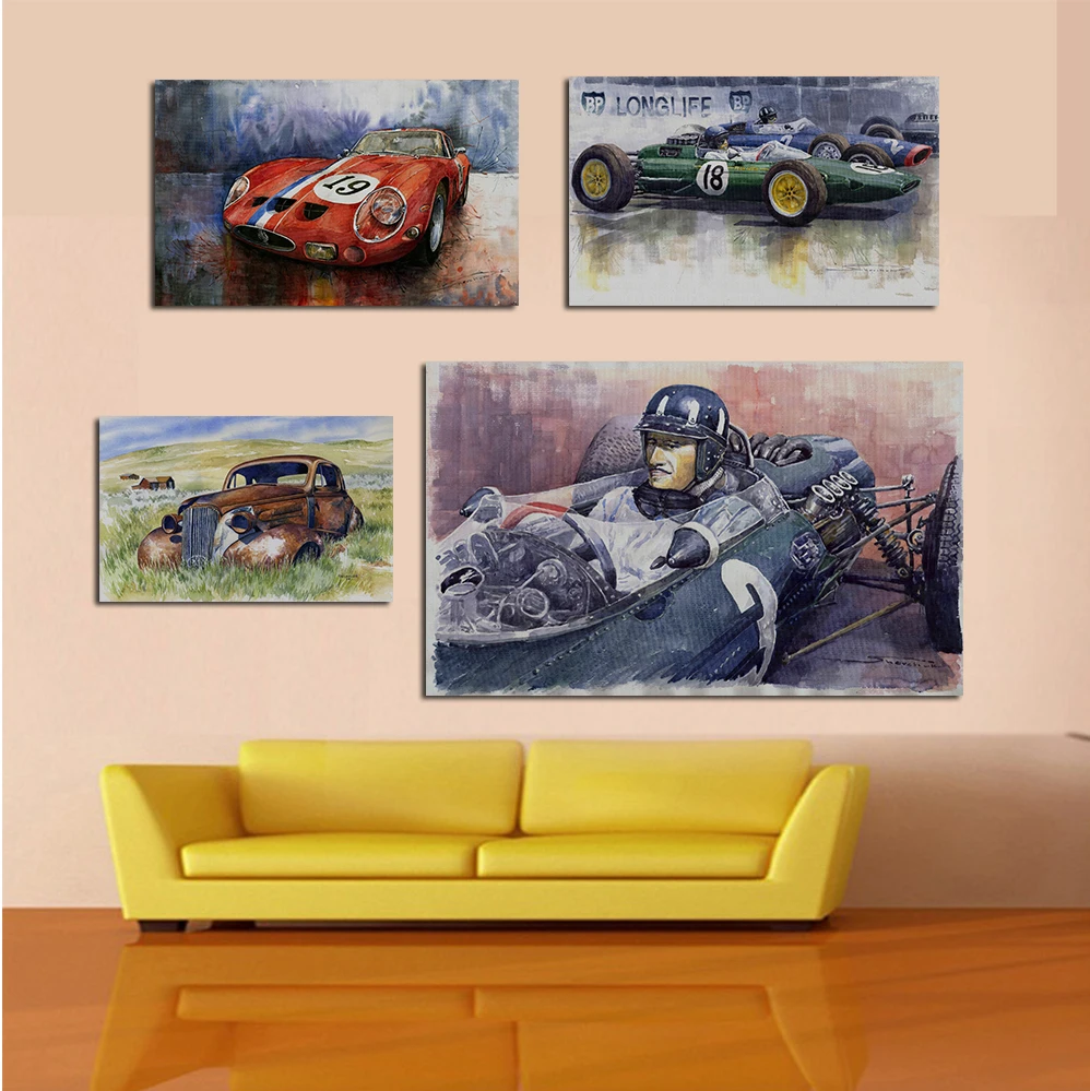 

Car Poster Watercolor Prints Canvas Painting Giant Racing Posters Prints Wall Art Picture Home Decorative Painting Unframed