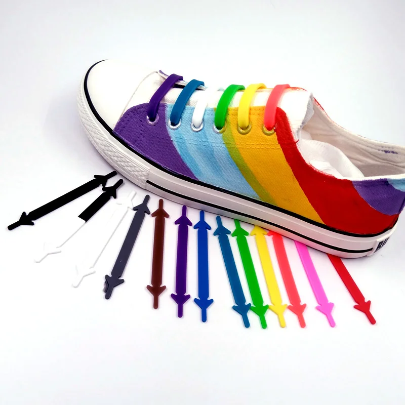 JUP 1 Set(12Root/Set) package Novelty No Tie Shoelaces Unisex Elastic Silicone Shoe Laces All Sneakers Fit Girth Sport PU Canvas