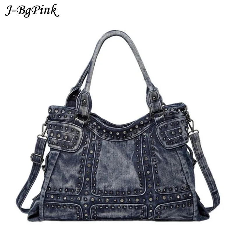 

Shoulder Bag 2019 Vintage Fashion Women Bag Denim High capacity Diamond Rivet Jeans Women's Handbags Women's Shoulder Bag