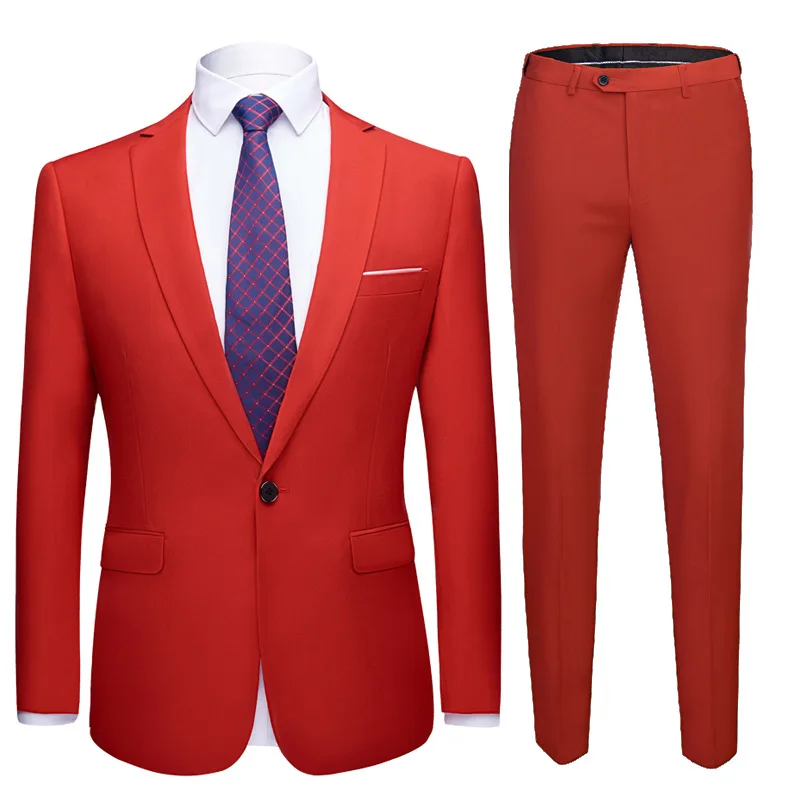 

Mens 2 Pieces Red Slim Fit Single Button Suit (Jacket+Pants) Party Wedding Prom Suits Men Party Formal Business Dress Suit Male