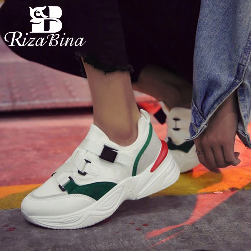 

RIZABINA Women Sneakers Mixed Color Fashion Buckle Casual Vulcanized Shoes Women Outdoor Fitness Wedges Sneaker Size 35-40