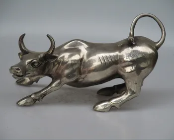 

Collectible Decorated Tibet Silver Carved Big Wall Street Wealth Bull /OX Sculpture Long 28CM