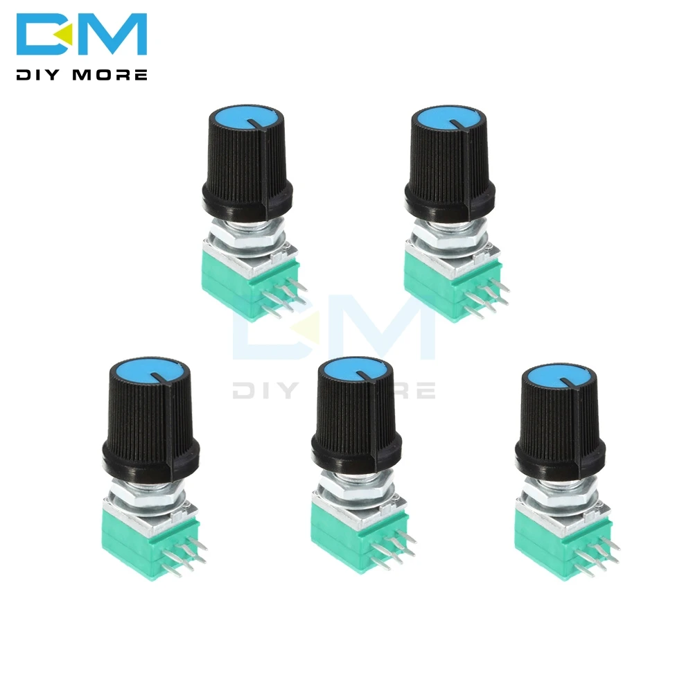 

5PCS Rotary Potentiometer 6 Pin 6P 6mm Knurled Shaft Single Linear B Type B10K ohm 10K With Cap Blue Electronic DIY Kit 6PIN