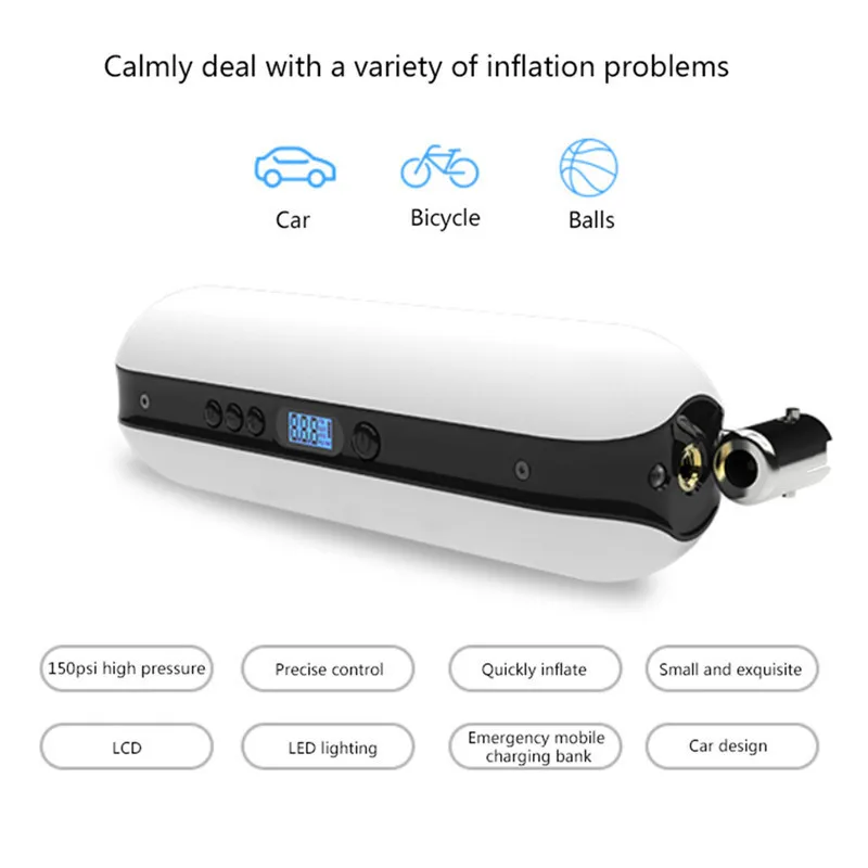 

Intelligent Rechargeable Portable Car Tire Bike Pump Pressure Auto Electric Air Inflator Bicycle Pump with LCD Display