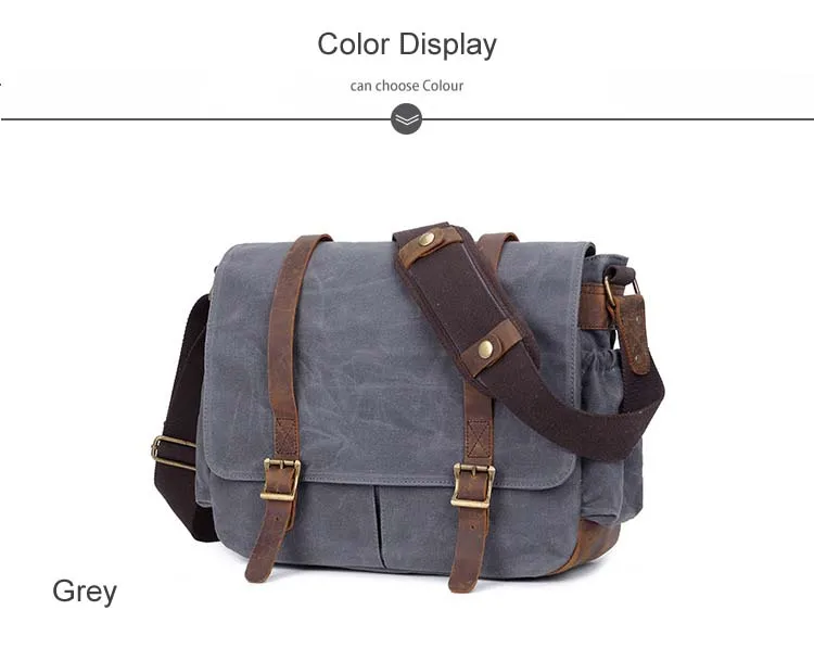 COLOR DISPLAY GREY of Woosir Waxed Canvas DSLR Camera Messenger Bag