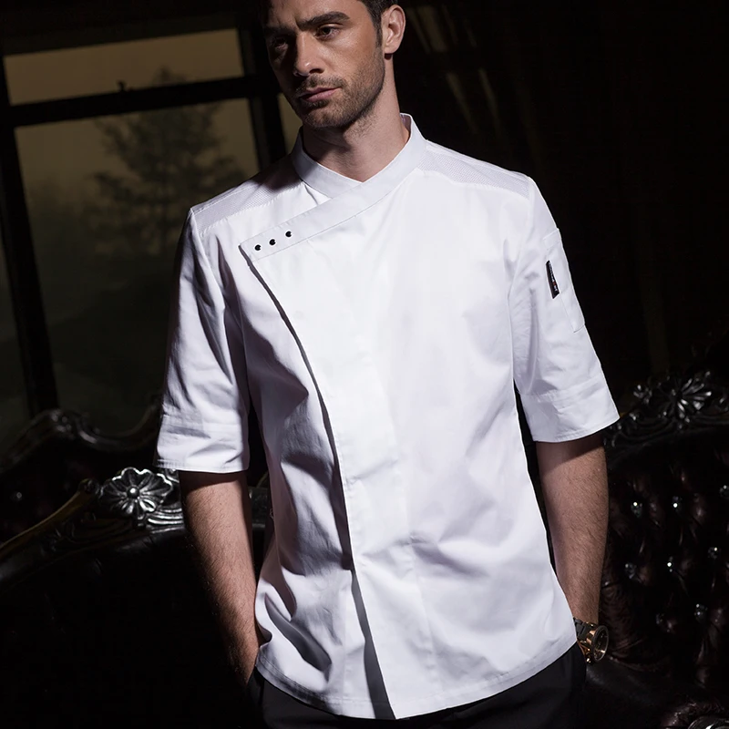 

High quality medium sleeves professional head chef uniform restaurant hotel kitchen white chef jacket