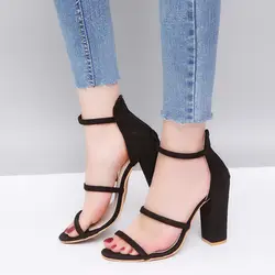 Новый 2018 Летние женские босоножки модные пикантные флоковые Обувь на высоком каблуке каблук 10 см Женская обувь на молнии с закрытой пяткой