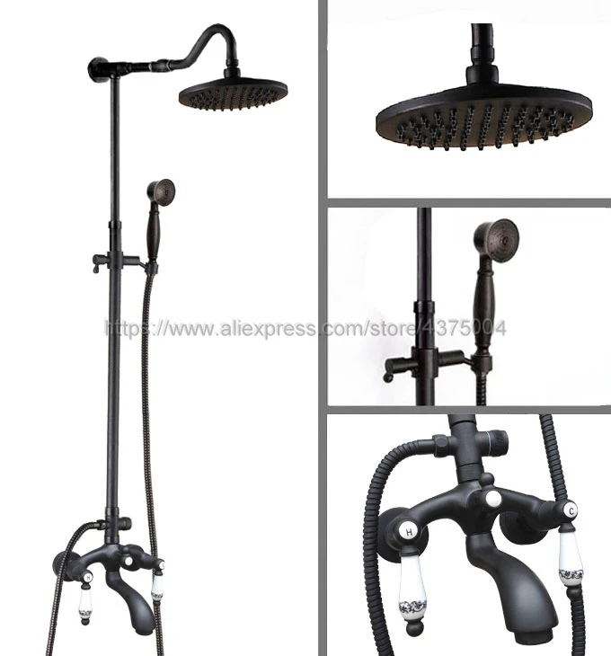 Shower Faucets Oil Rubbed Bronze Shower Set Faucet Tub Mixer Tap Handheld Shower Wall Mounted Nhg635