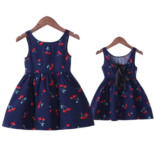 

Cotton Kids Dresses For Girls Clothes Baby Girls Flower Cherry Print Sleeveless Holiday Dresses Bowknot Children Clothing 1-5T