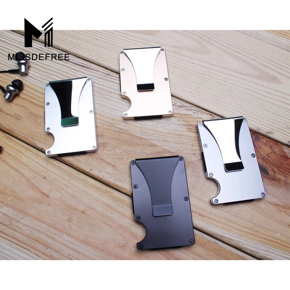 Алюминиевый мини кошелек с блокировкой Rfid тонкий металлический защитой от