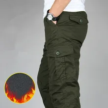 Зимние двухслойные мужские брюки карго, мужские теплые толстые мешковатые хлопковые брюки на открытом воздухе, повседневные армейские военные камуфляжные тактические брюки