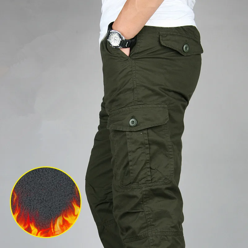 Online Winter Doppel Schicht männer Cargo Hosen Männer Warme Dicke Baggy Baumwolle Im Freien Hosen Casual Armee Military Camouflage Taktische