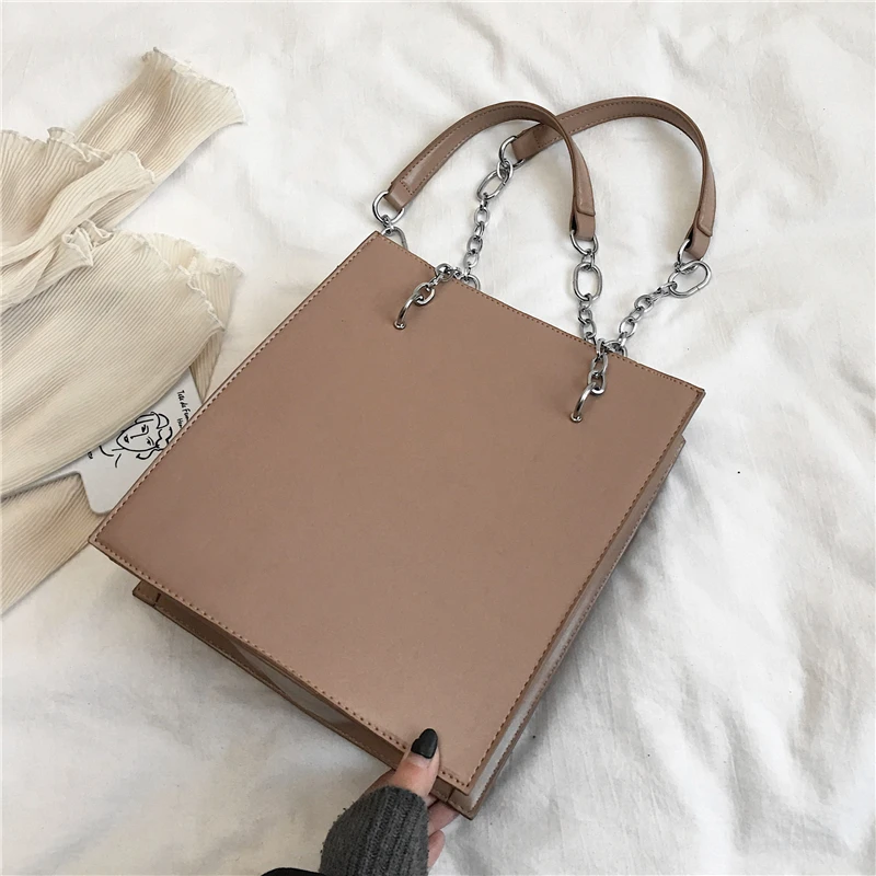 

Burminsa Chic Cuboid Design Chain Women Shoulder Bags Large Capacity PU Leather Handbags High Quality Tote Bags 2019 Box Packing