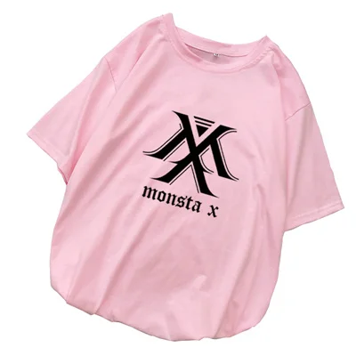 Новинка, женские футболки MONSTA X Kpop, топы, Harajuku, уличная одежда, летняя, короткий рукав, Корейская, повседневная, свободная футболка, Femme Camiseta Mujer - Цвет: Розовый