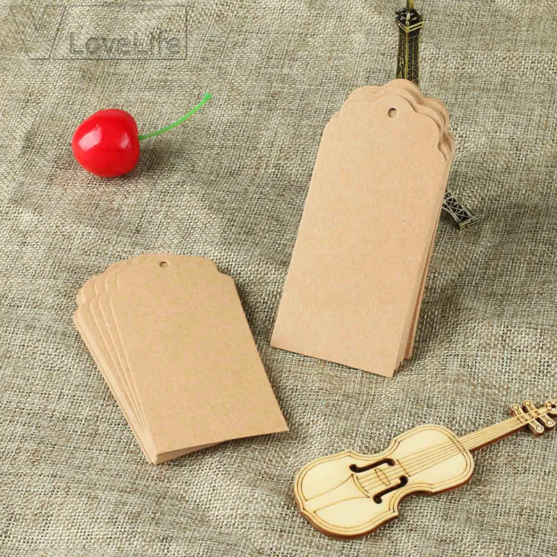 Packaging Label 100pcs Brown Kraft Tags With Jute Twine DIY Scallop