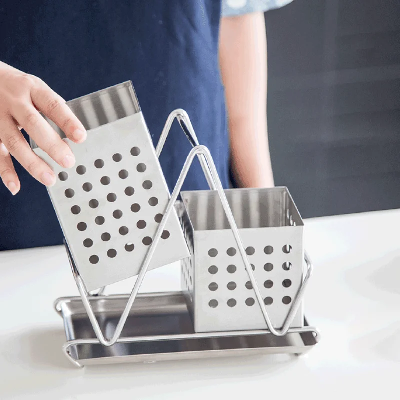 High quality stainless steel chopstick cages spoon rack shelves fork holder reinforced hanging kitchen storage cutlery organizer