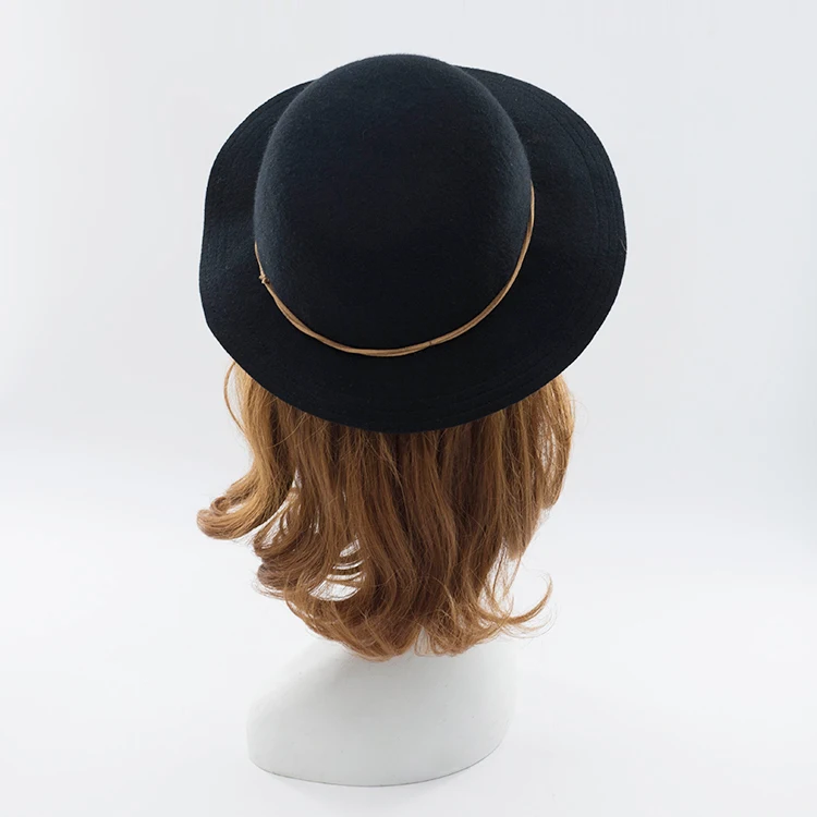 Women Fashion Boater Fedora Top Hat Lady Wide Brim Wool Blend Casual Bowler Cap