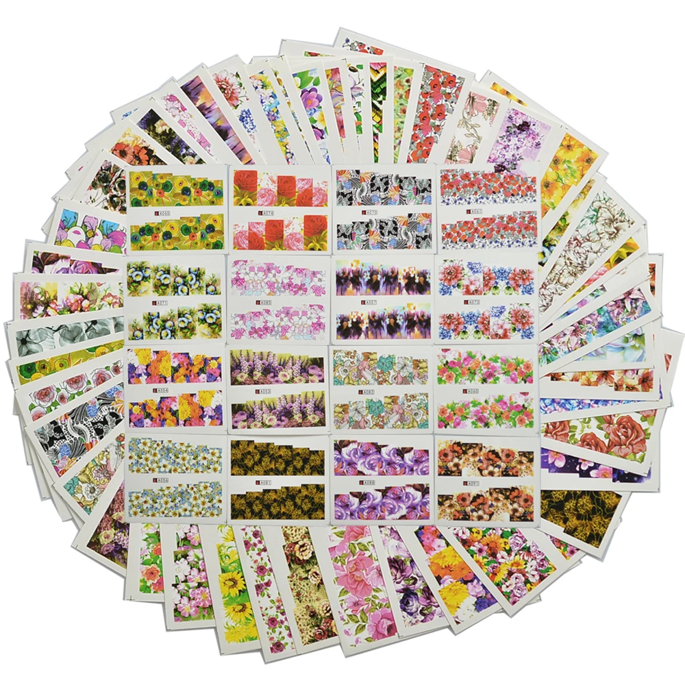

48pcs Mix Colorful Full Nail Flower Nail Art Water Transfer Sticker Nail Sticker Sets for Gel Polish Manicure Decals TR#A049-096