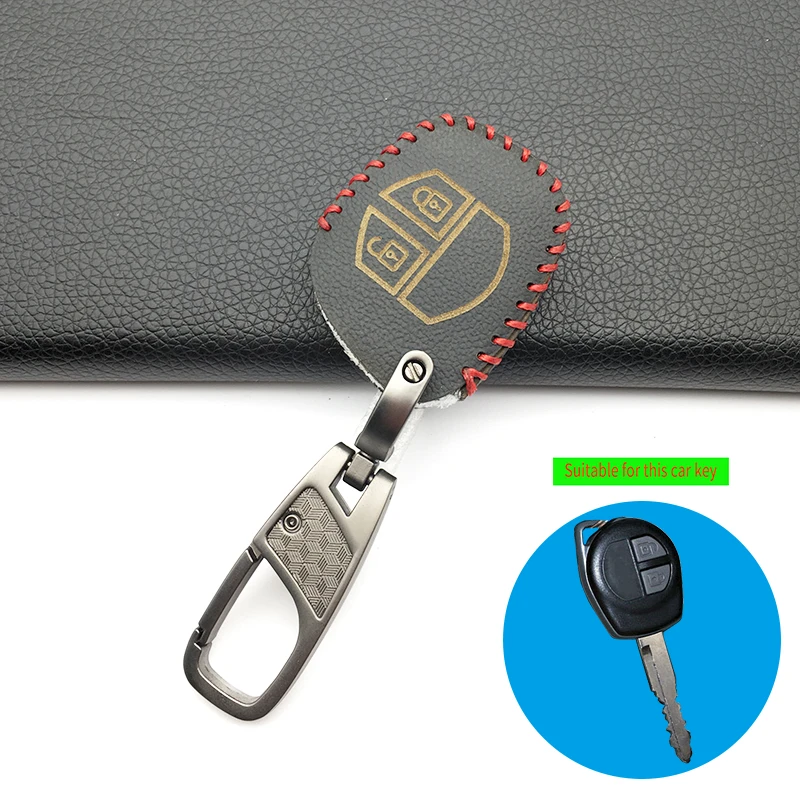 

Remote 100% Leather Key Case For Suzuki SX4 Swift Grand Vitara Liana 2 Buttons Keychain Cover Car Accessories