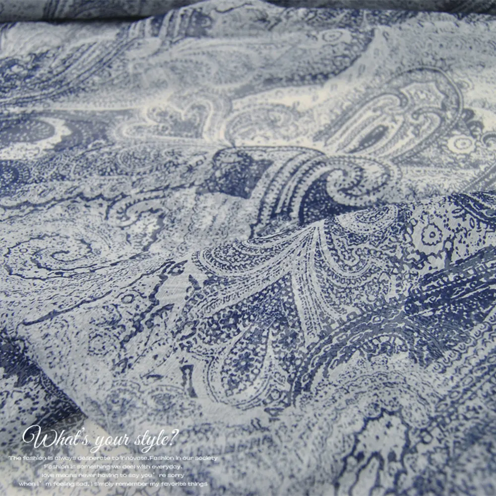 

Navy Paisley Silk Georgette Fabric 6m/m 120cm