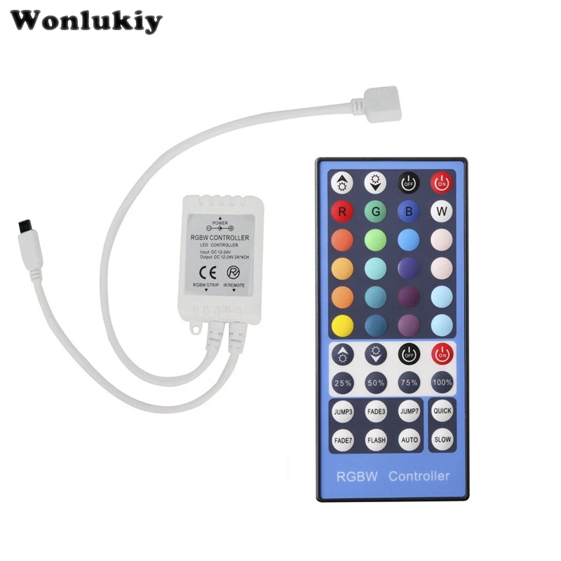 

Wonlukiy 4 Channels DC 12V - 24V RGBW LED Controller Dimmer 40Key IR Remote Control For SMD 5050 RGBW RGBWW LED Strip Light