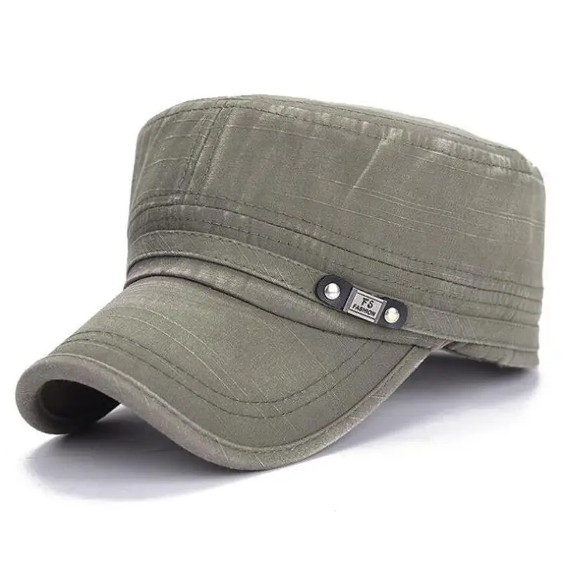 

2019 New Arrival Men's Cotton Polyester Military Hat Old Washed Flat Cap Plain Vintage Army Military Cadet Style Cap