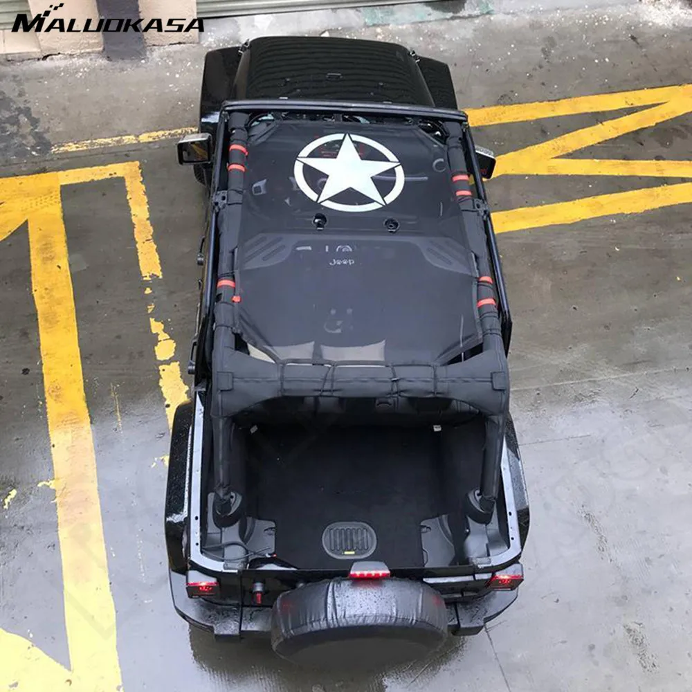 MALUOKASA For Jeep Wrangler JKU 4Doors Sun Shade Eclipse Top Cover Star Roof Mesh Star For Rubicon Sahara Sport Willys 2007