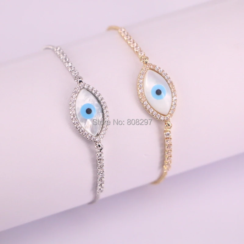 

Wholesale 10Pcs Charm Oval Micro Pave Cubic Zirconia Shell Bracelet for Women Adjustable Link Chain Bracelets