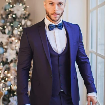 

Custom Made Navy Blue Wedding Suits for Men Jacket Terno Slim Fit 3 Pieces Groom Suit Groom Tuxedos Blazer(Jacket+Pant+Vest)