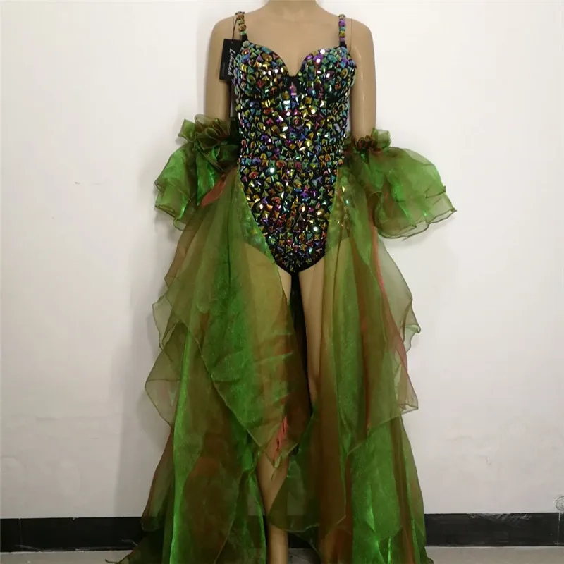 Яркие кристаллы сексуальное боди певица DJ женский костюм джазовые танцевальные костюмы Подиум представление Одежда Ведущий танец r костюмы