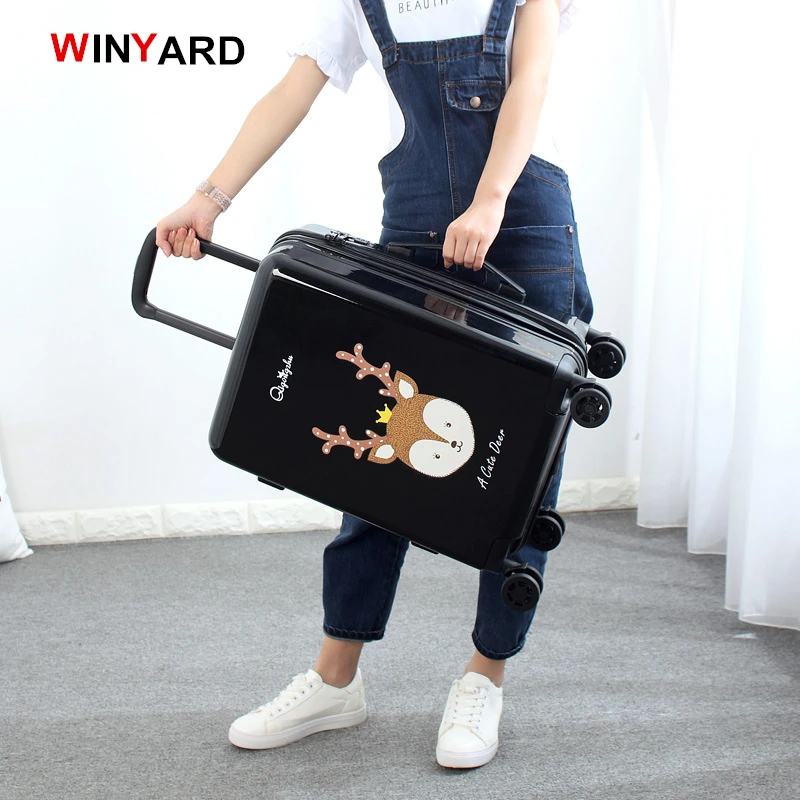 Wholesale 24 inches fashion retro cartoon hardside suitcase for men and women red pink black girl