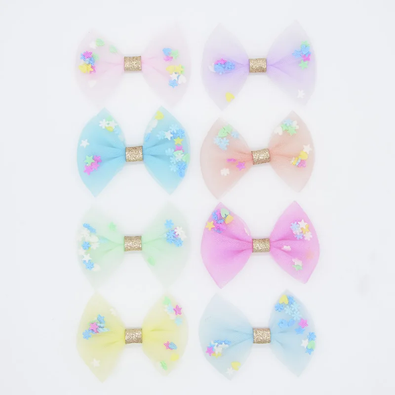 

8Pcs Boutique Filling Clay Bowknot Appliques Mesh & Chiffon Patches for DIY Headwear Bow Tie Hair Clips Decor Accessories H03