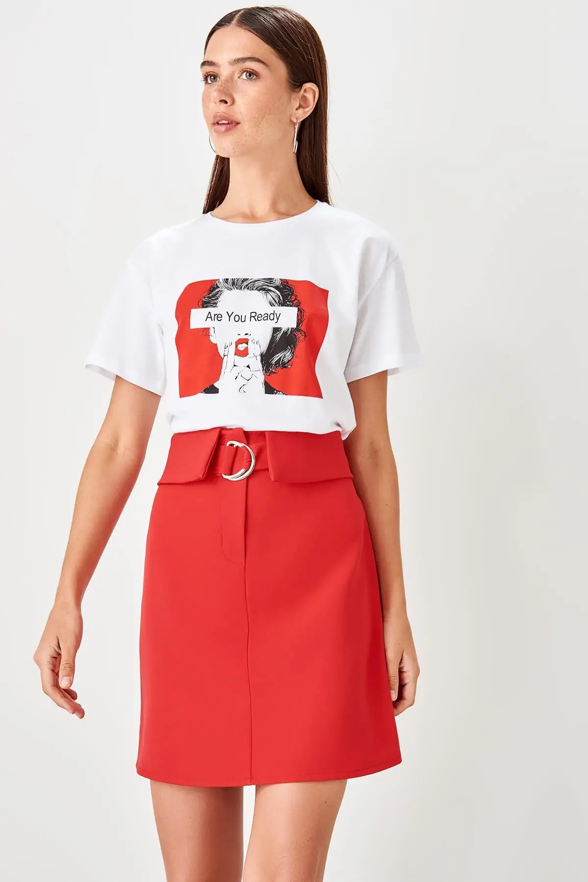 

Trendyol Coral Buckle Detail Skirt TWOSS19ET0066