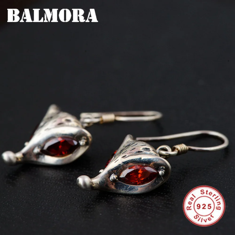 

BALMORA 100% Real 925 Sterling Silver Cute Fox Earrings for Women Girl Red Zircon Eyes Earrings Animal Jewelry Brincos SY30108
