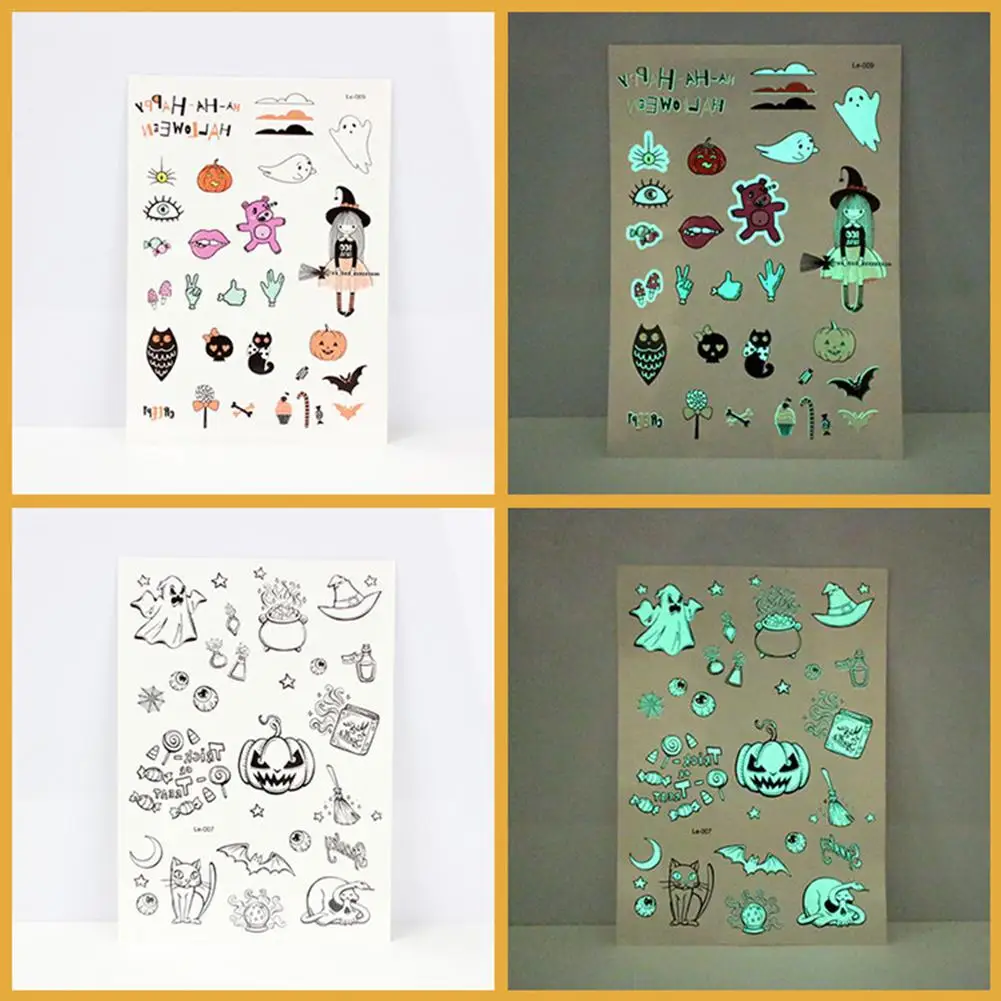 

2019 New Halloween Luminous Children's Tattoo Stickers Green Waterproof Sweaty Funny Cartoon Disposable Stickers