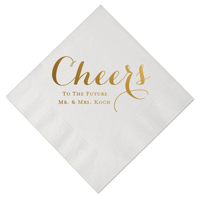 50pcs Personalized Wedding Napkins Golden Printed Custom Monogram Paper Napkins Birthday Bridal Shower Party Dinner Napkin