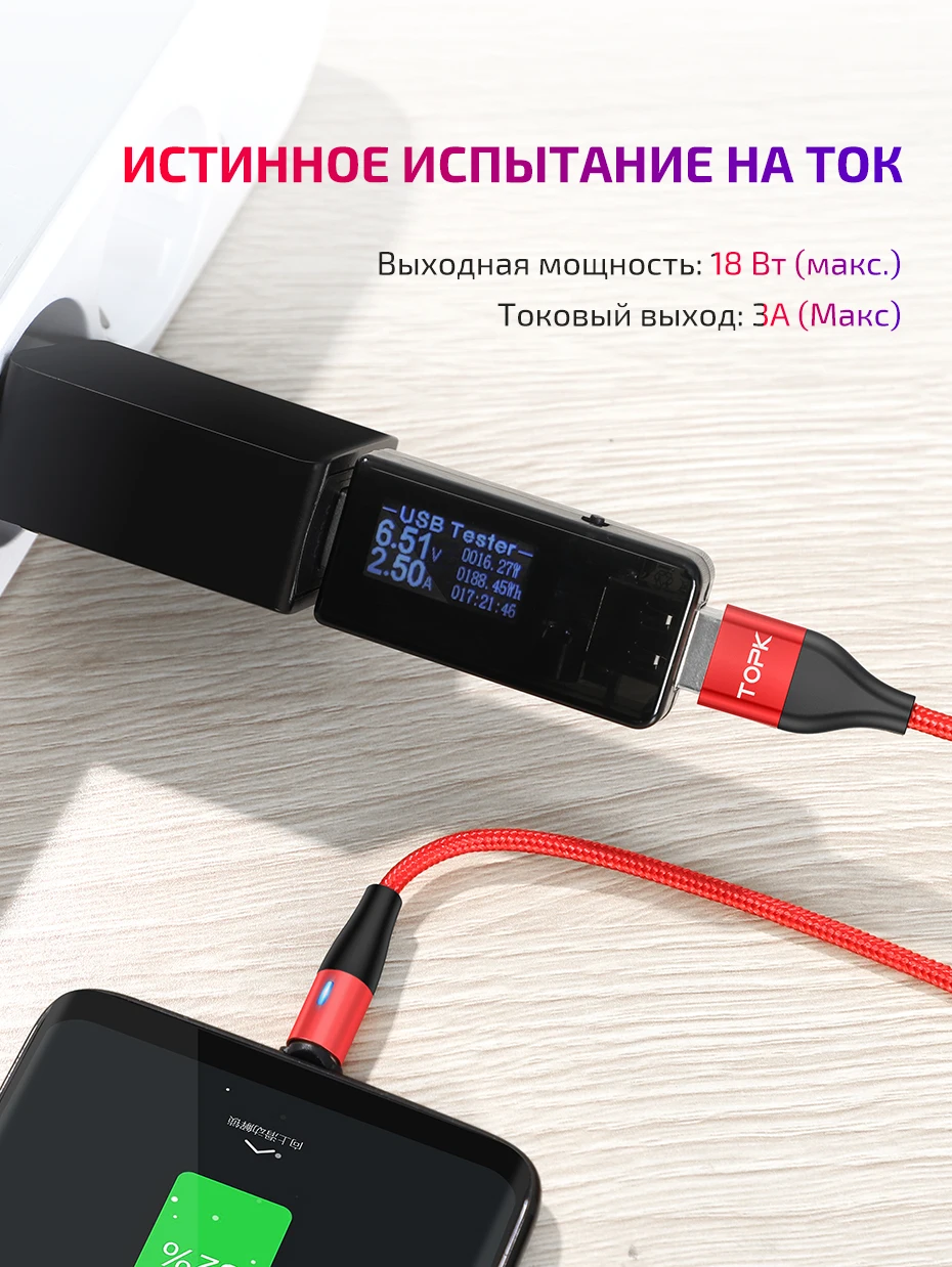 Магнитный usb-кабель TOPK 1 м 3 А, кабель для быстрой зарядки и передачи данных для iPhone Xs Max, Магнитный зарядный кабель Micro USB type-C для samsung S10