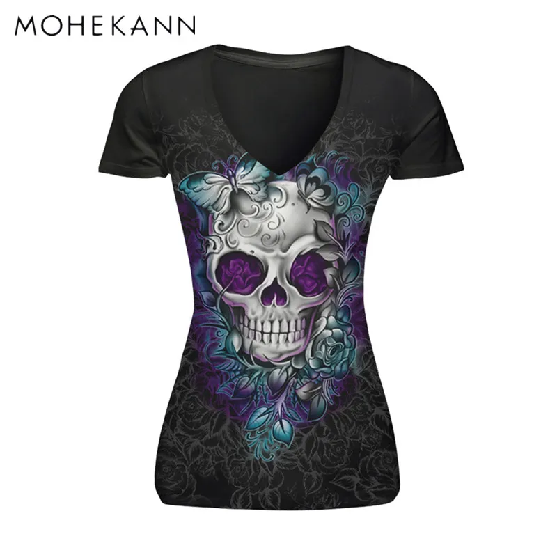 2017 mohekann Camisetas Harajuku mujeres sexy Club punk estilo verano 3D impresión cráneo Rosa Tops v-cuello ocasional Camisetas Tees camiseta 2017 mohekann Camisetas Harajuku mujeres sexy Club punk estilo verano 3D impresión cráneo Rosa Tops v-cuello ocasional Camisetas Tees camiseta