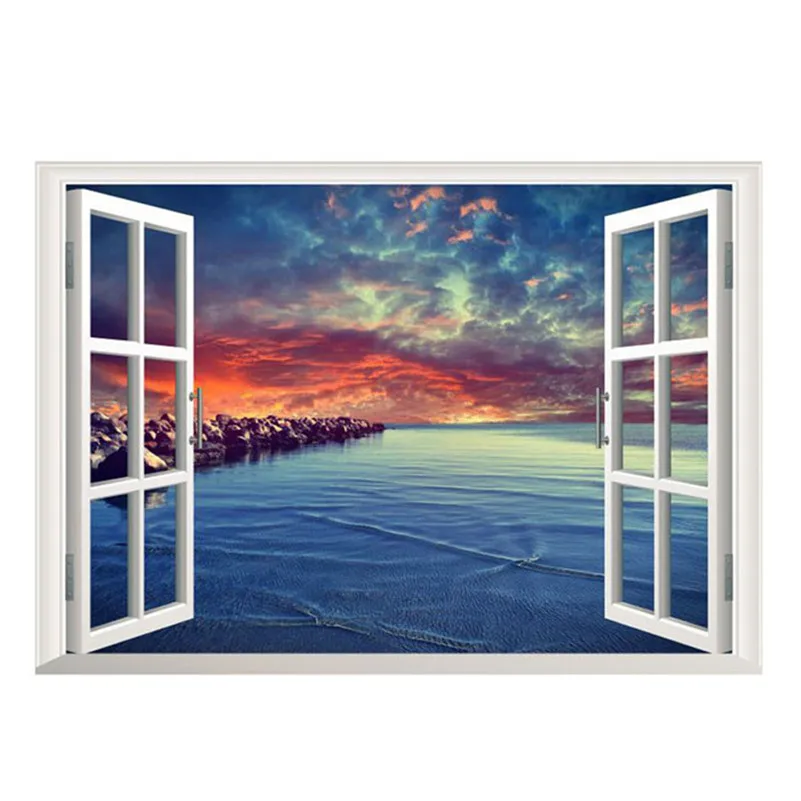 Buy 2017 3D Ocean Sea Window Home Decor Wall Sticker Wall Decals Beautiful Sea