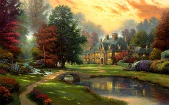 

Free shipping Thomas Kinkade production peaceful countryside landscape pastoralism prints canvas