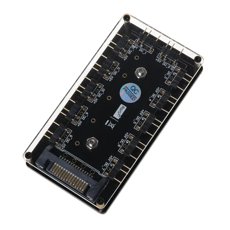 

12 Way 5V RGB LED Splitter HUB with PMMA Case and Magnetic Standoff SATA 15-Pin Power Supply for ASUS/MSI 5V 3Pin LED Controller