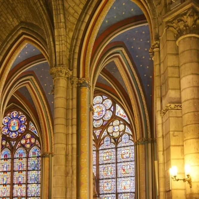 Gothic arches in cathedral Notre-Dame; Paris  France Poster Print (19 x 12)