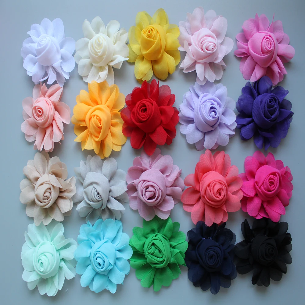 

100pcs/lot 8CM Baby Girl Beautiful rose Hair Flowers Chiffon Artificial Flower WITHOUT Clip for DIY hair accessories