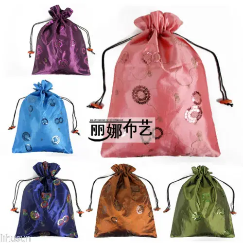 

Wholesale10pcs Chinese Embroiderd Sequin Floral Silk Cloth jewelry bag