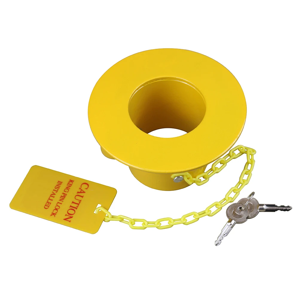 Heavy Duty Steel Kingpin Lock 5Th Wheel Trailer Lock King Pin Red Lock with Bright Yellow Caution Tag(Pin Φ 13mm