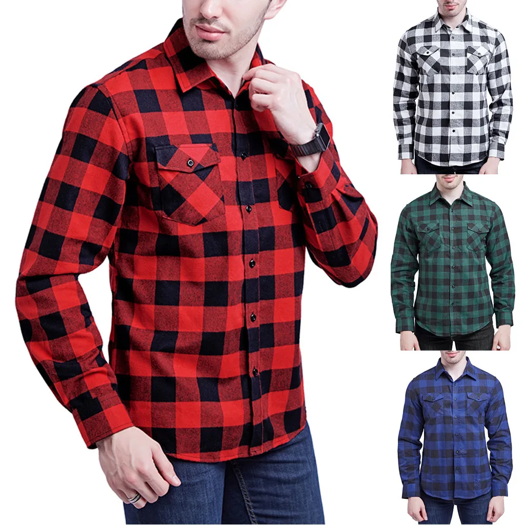 Plaid Shirt 2019 New Autumn Winter Flannel Black white plaid Shirt Men Shirts Long Sleeve Chemise Homme Cotton Male Check Shirts