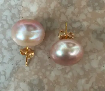 

huge 13-14mm natural south sea pink pearl stud earring14k/