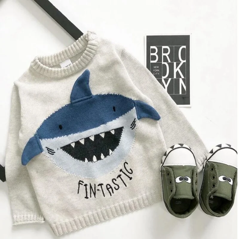 

Children Baby Autumn Winter Sweaters Kintted Kids Boys Girls Fashion Cartoon Shark Sweater Party Birthday Child Boy Kids Tops